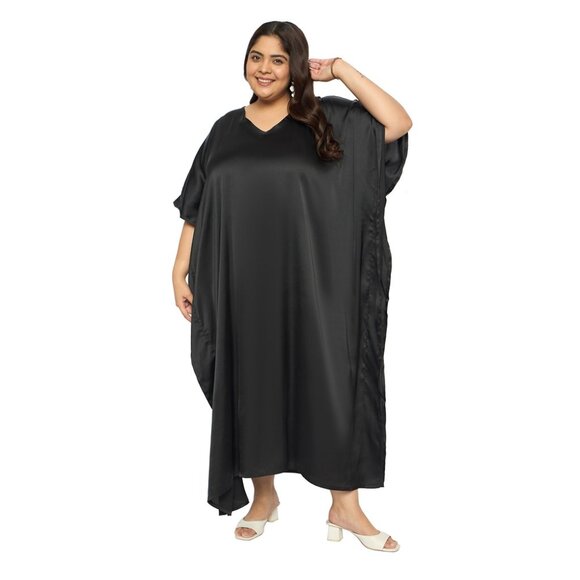 Gypsie Blu Women Satin Solid Plus Size Caftan Dress Kimono Maxi Dress for Nighty - Picture 2 of 9